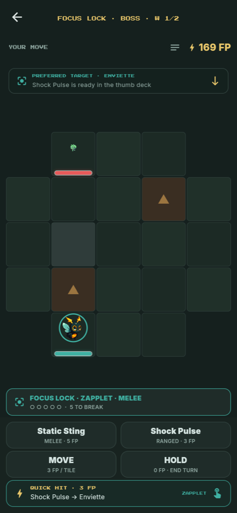 A Focus Lock boss battle on the tactical board