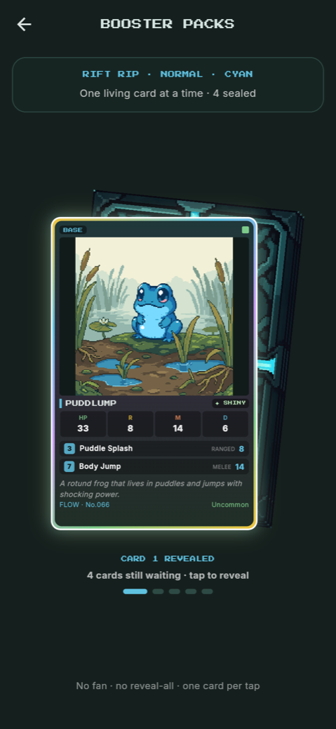 A shiny Puddlump card revealed from a Rift Rip pack